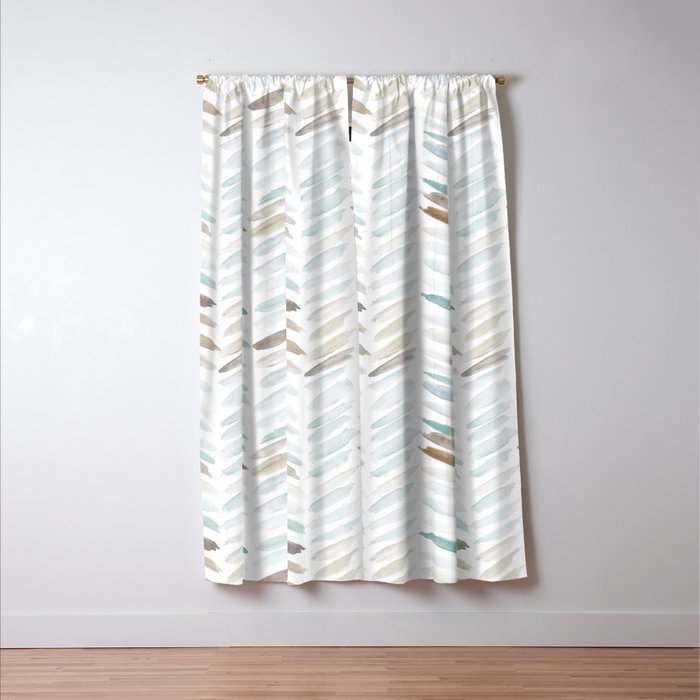 Artistic herringbone - watercolor chevron in blue and earthy Window Curtain Gallery Image 3
