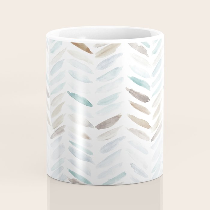 Artistic herringbone - watercolor chevron in blue and earthy Coffee Mug Gallery Image 4