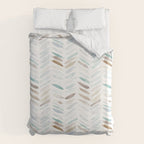 Artistic herringbone - watercolor chevron in blue and earthy Duvet Cover Gallery Image 6
