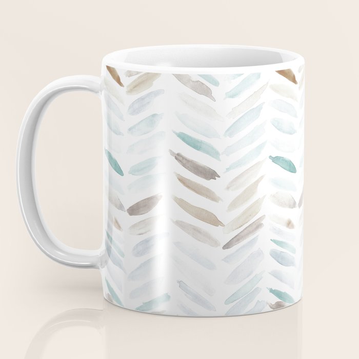 Artistic herringbone - watercolor chevron in blue and earthy Coffee Mug Gallery Image 3