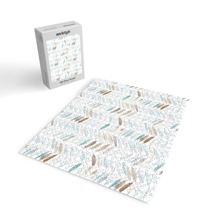 Artistic herringbone - watercolor chevron in blue and earthy Jigsaw Puzzle Gallery Image 2