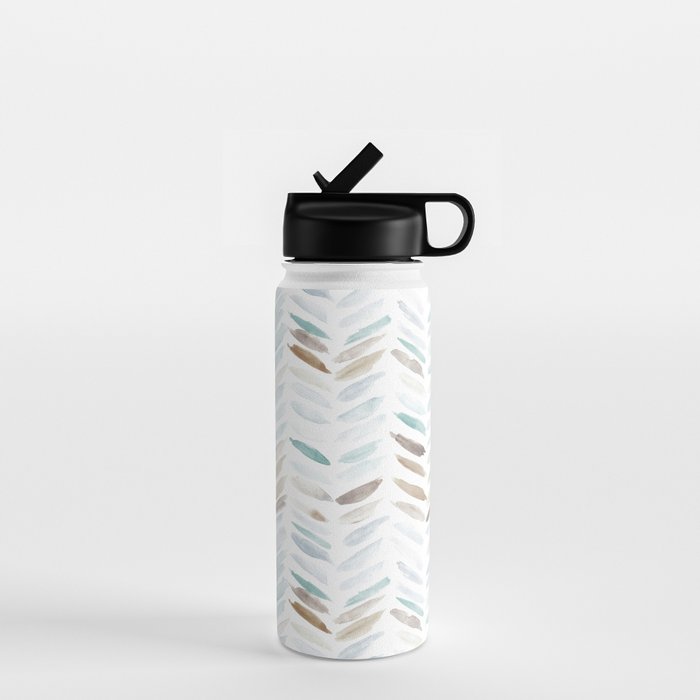 Artistic herringbone - watercolor chevron in blue and earthy Water Bottle Gallery Image 1