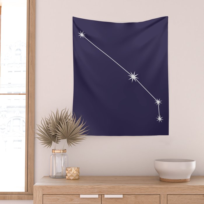 Aries Zodiac Star Constellation Line Art Dark Purple Wall Tapestry Gallery Image 2