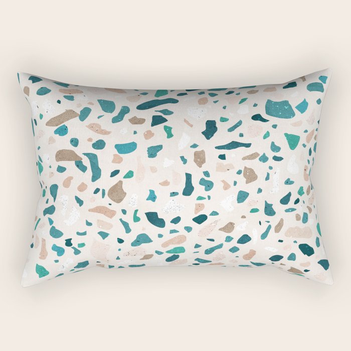 Terrazzo Memphis beige turquoise brown white Rectangular Pillow Gallery Image 2