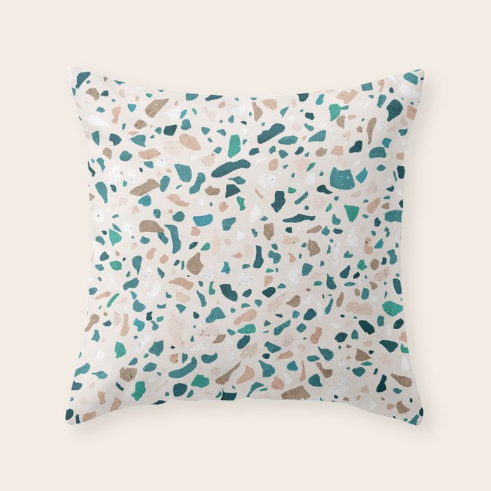 Terrazzo Memphis beige turquoise brown white Throw Pillow Gallery Image 6