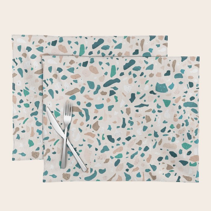 Terrazzo Memphis beige turquoise brown white Placemat Gallery Image 1