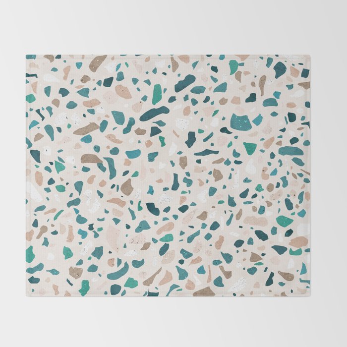 Terrazzo Memphis beige turquoise brown white Throw Blanket Gallery Image 2