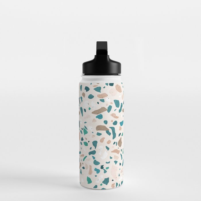 Terrazzo Memphis beige turquoise brown white Water Bottle Gallery Image 3