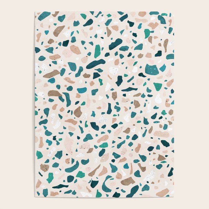 Terrazzo Memphis beige turquoise brown white Poster Gallery Image 1