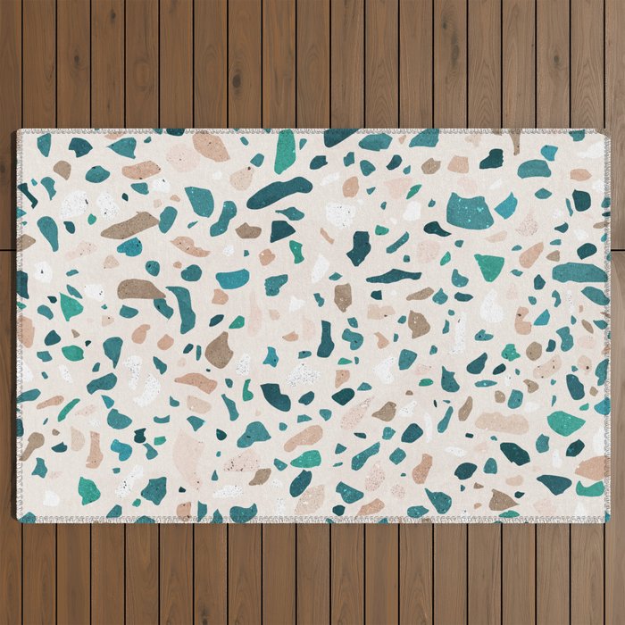 Terrazzo Memphis beige turquoise brown white Outdoor Rug Gallery Image 2