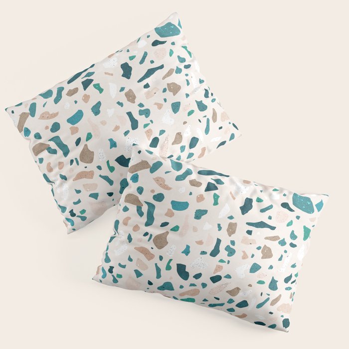 Terrazzo Memphis beige turquoise brown white Pillow Sham Gallery Image 1