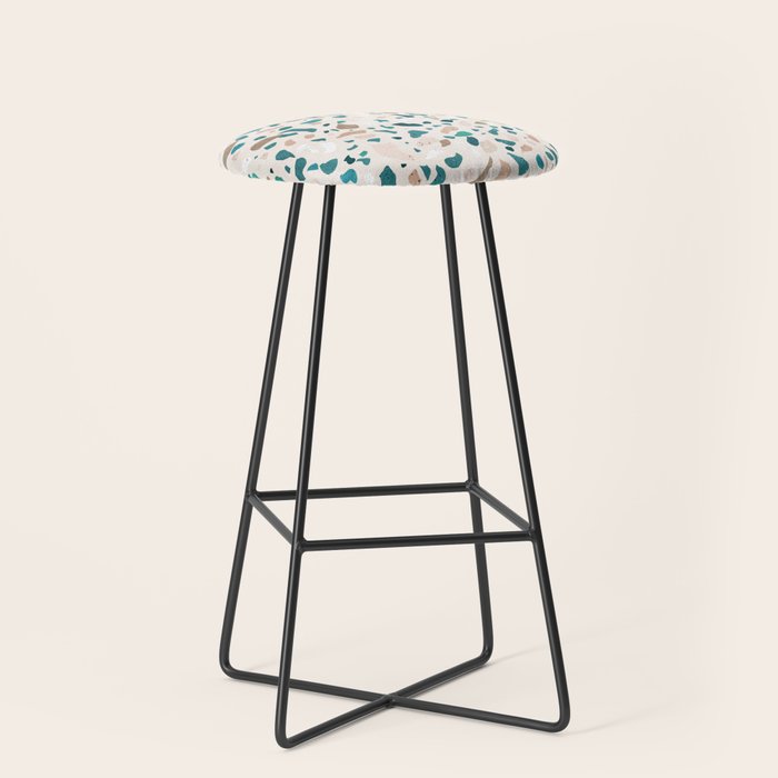 Terrazzo Memphis beige turquoise brown white Stool Gallery Image 1