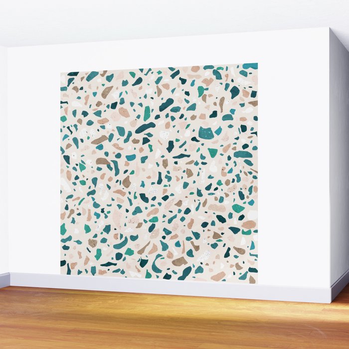 Terrazzo Memphis beige turquoise brown white Wall Mural Gallery Image 2