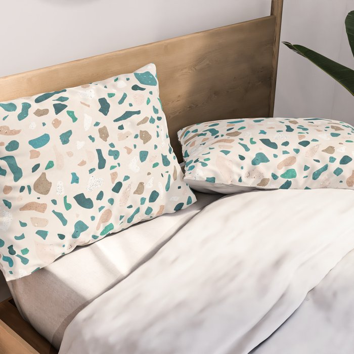 Terrazzo Memphis beige turquoise brown white Pillow Sham Gallery Image 2