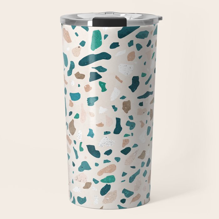 Terrazzo Memphis beige turquoise brown white Travel Mug Gallery Image 1