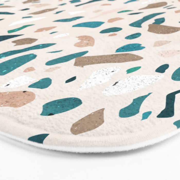 Terrazzo Memphis beige turquoise brown white Bath Mat Gallery Image 3