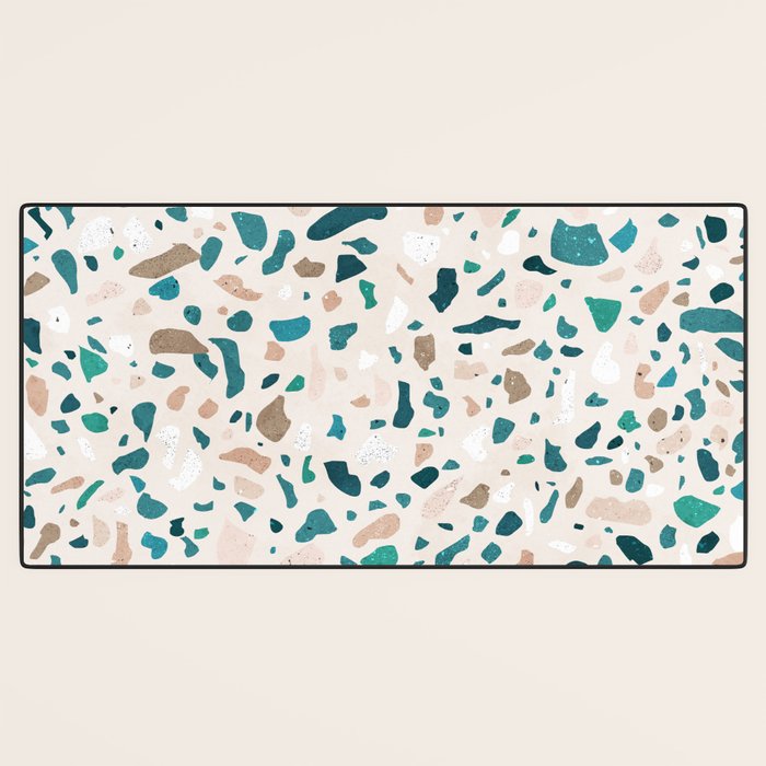 Terrazzo Memphis beige turquoise brown white Desk Mat Gallery Image 3