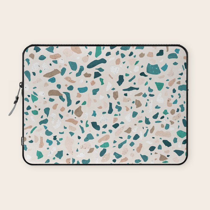Terrazzo Memphis beige turquoise brown white Laptop Sleeve Gallery Image 1
