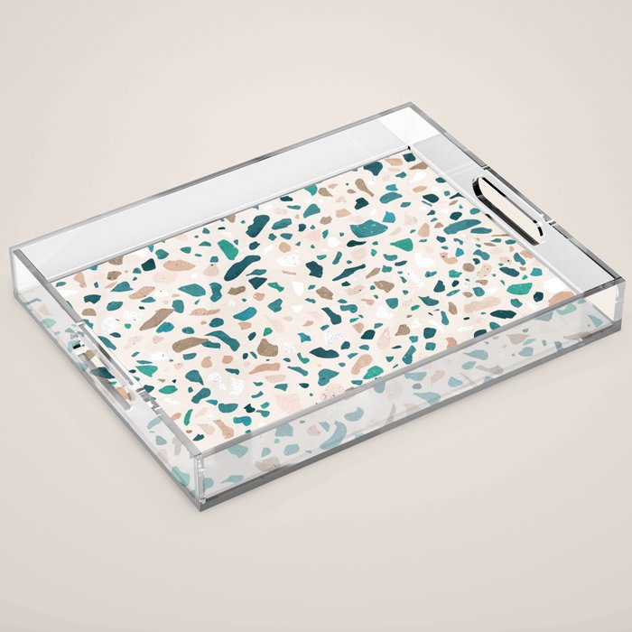 Terrazzo Memphis beige turquoise brown white Acrylic Tray Gallery Image 1