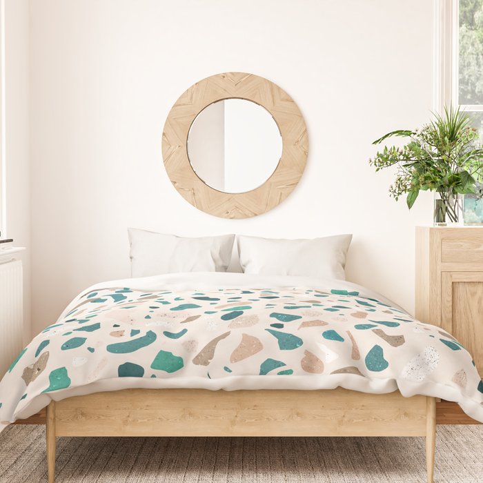 Terrazzo Memphis beige turquoise brown white Duvet Cover Gallery Image 3