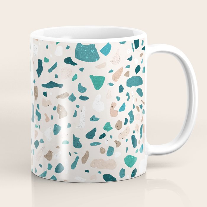 Terrazzo Memphis beige turquoise brown white Coffee Mug Gallery Image 1