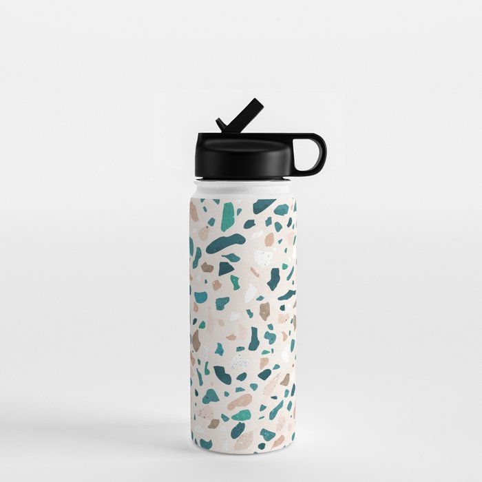 Terrazzo Memphis beige turquoise brown white Water Bottle Gallery Image 1