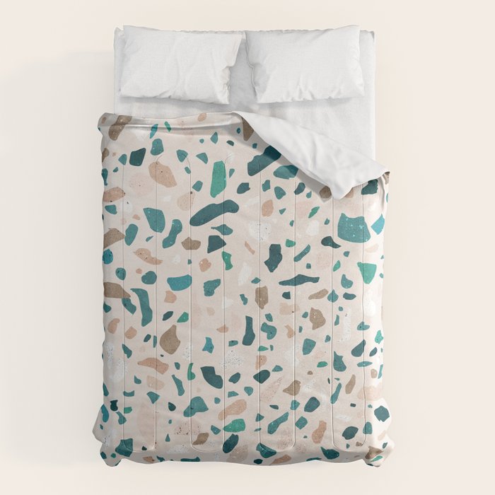 Terrazzo Memphis beige turquoise brown white Comforter Gallery Image 6