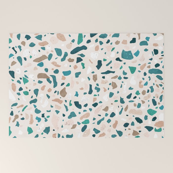 Terrazzo Memphis beige turquoise brown white Welcome Mat Gallery Image 2