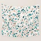 Terrazzo Memphis beige turquoise brown white Wall Tapestry Gallery Image 4