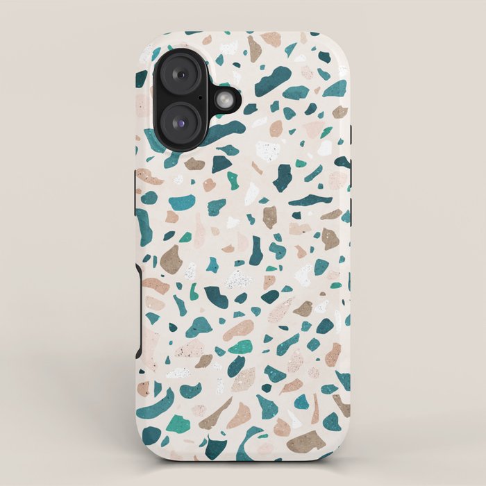 Terrazzo Memphis beige turquoise brown white iPhone Case Gallery Image 1