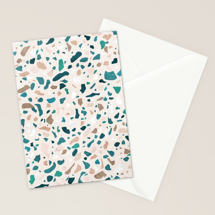 Terrazzo Memphis beige turquoise brown white Stationery Card Gallery Image 2