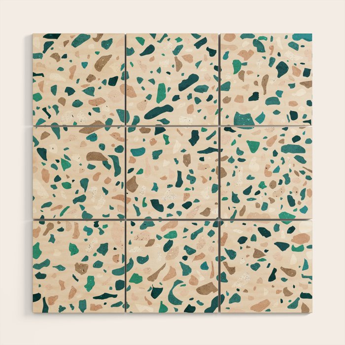 Terrazzo Memphis beige turquoise brown white Wood Wall Art Gallery Image 1