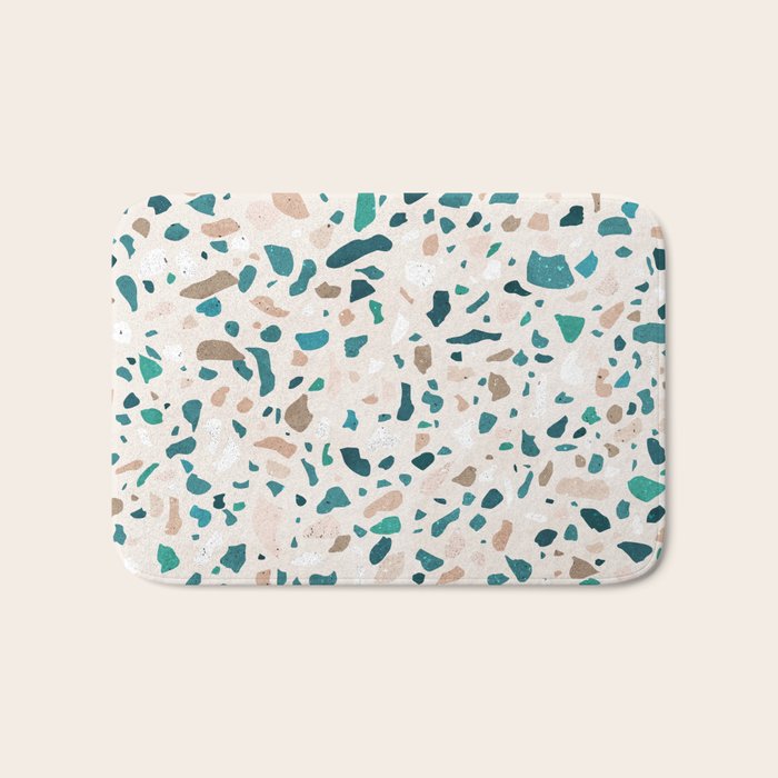 Terrazzo Memphis beige turquoise brown white Bath Mat Gallery Image 1