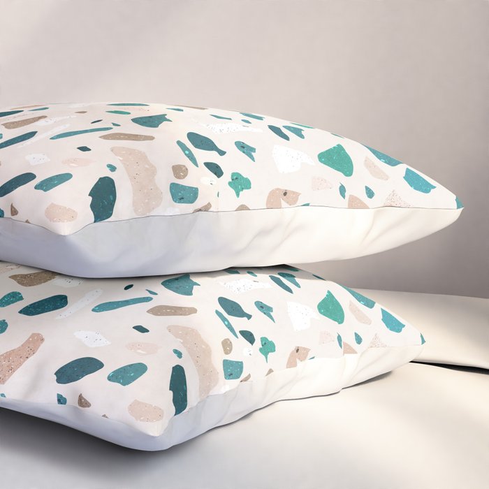 Terrazzo Memphis beige turquoise brown white Pillow Sham Gallery Image 3