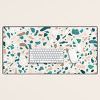 Terrazzo Memphis beige turquoise brown white Desk Mat Gallery Image 1