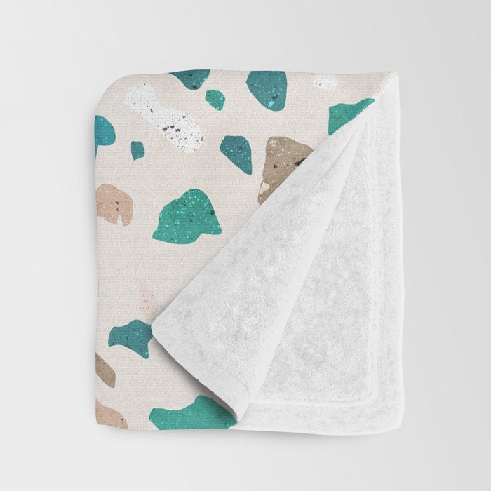 Terrazzo Memphis beige turquoise brown white Throw Blanket Gallery Image 3