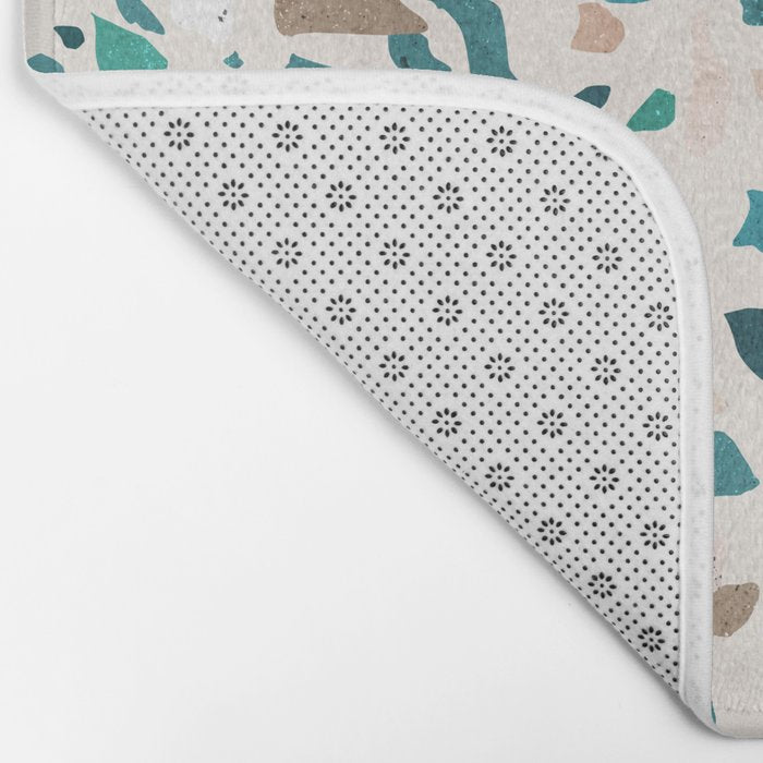Terrazzo Memphis beige turquoise brown white Bath Mat Gallery Image 2