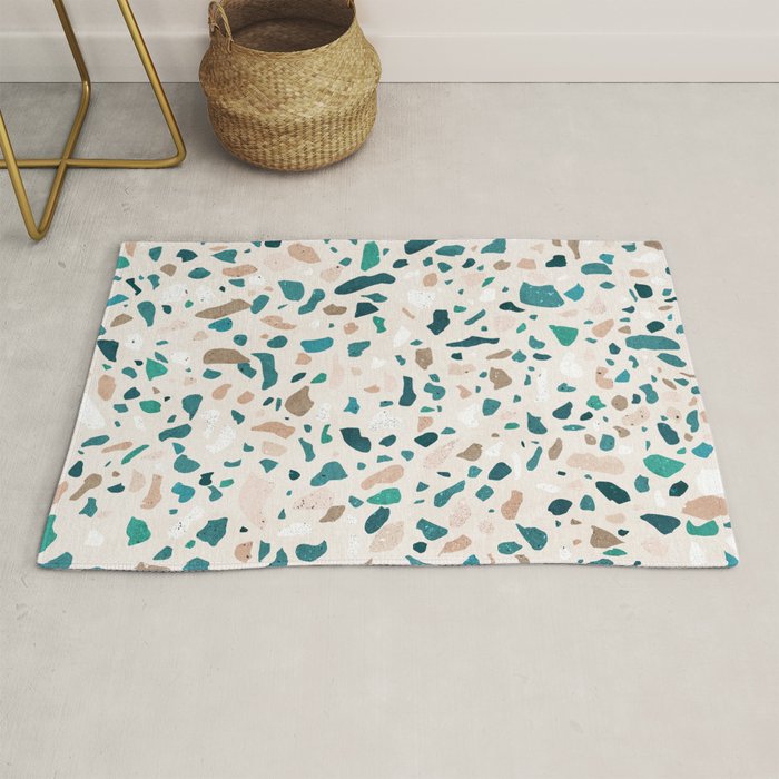 Terrazzo Memphis beige turquoise brown white Rug Gallery Image 1