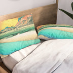 Sunrise at Shinzenn - Nature Ukiyo Landscape in Green, Blue and Orange Pillow Sham Gallery Image 2