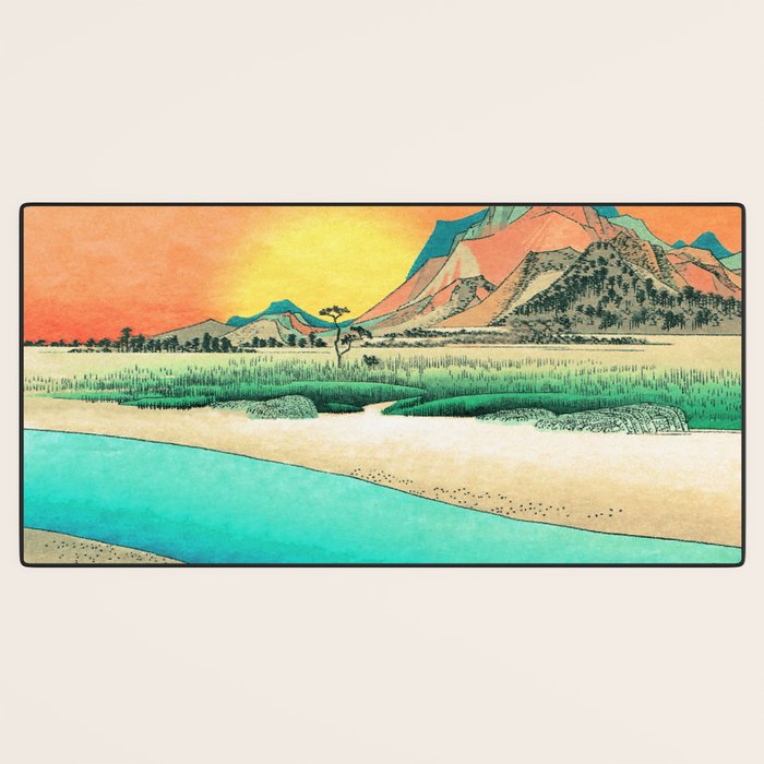 Sunrise at Shinzenn - Nature Ukiyo Landscape in Green, Blue and Orange Desk Mat Gallery Image 3