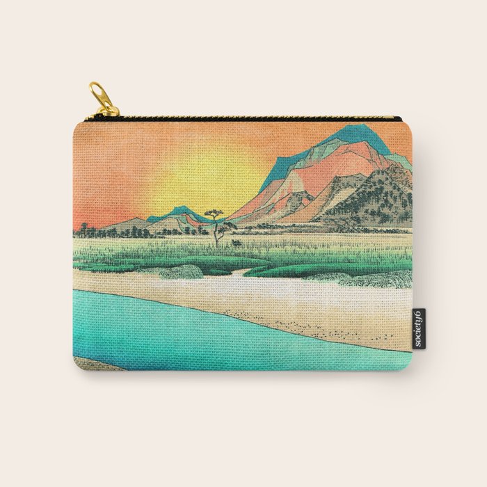 Sunrise at Shinzenn - Nature Ukiyo Landscape in Green, Blue and Orange Carry All Pouch Gallery Image 1