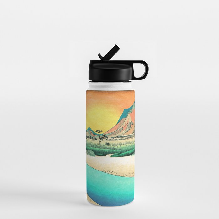 Sunrise at Shinzenn - Nature Ukiyo Landscape in Green, Blue and Orange Water Bottle Gallery Image 1