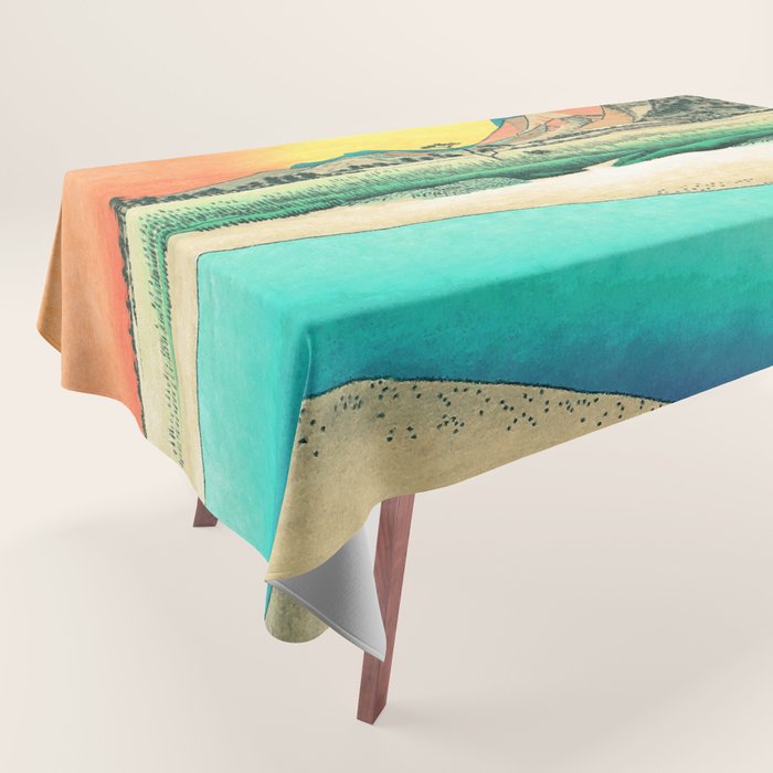 Sunrise at Shinzenn - Nature Ukiyo Landscape in Green, Blue and Orange Tablecloth Gallery Image 1