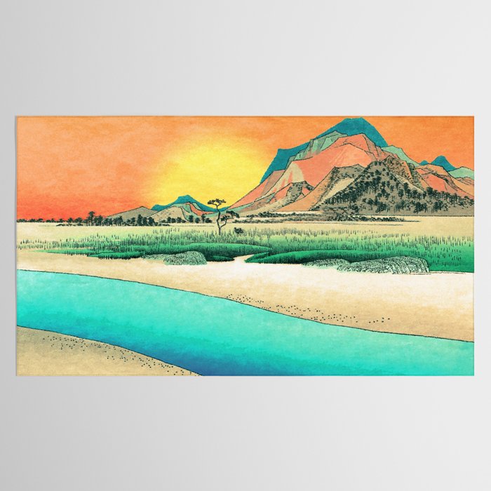 Sunrise at Shinzenn - Nature Ukiyo Landscape in Green, Blue and Orange Tablecloth Gallery Image 2