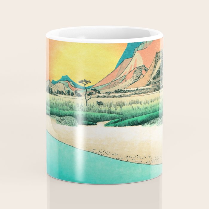 Sunrise at Shinzenn - Nature Ukiyo Landscape in Green, Blue and Orange Coffee Mug Gallery Image 4
