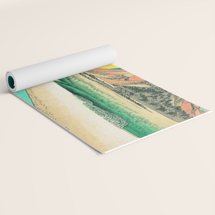 Sunrise at Shinzenn - Nature Ukiyo Landscape in Green, Blue and Orange Yoga Mat Gallery Image 2