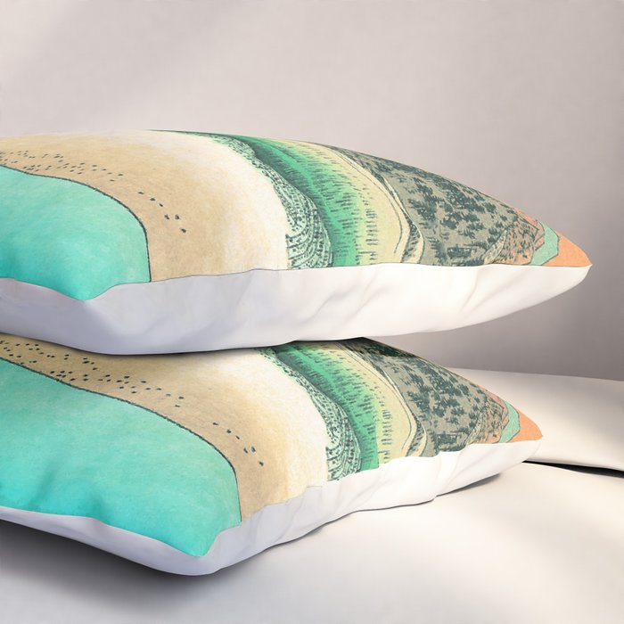 Sunrise at Shinzenn - Nature Ukiyo Landscape in Green, Blue and Orange Pillow Sham Gallery Image 3