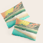 Sunrise at Shinzenn - Nature Ukiyo Landscape in Green, Blue and Orange Pillow Sham Gallery Image 3