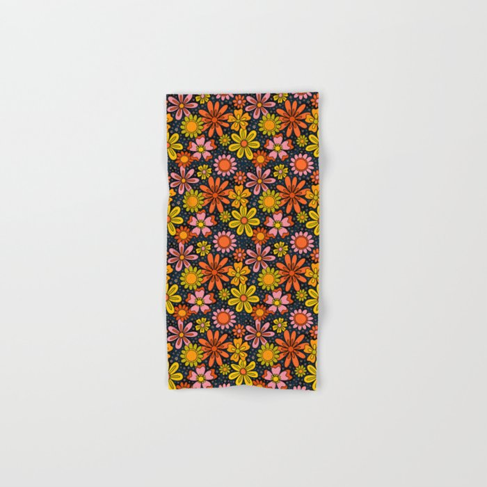 Groovy Flowers in Navy Bath Towel Gallery Image 1