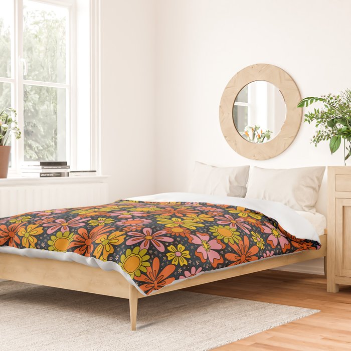 Groovy Flowers in Navy Duvet Cover Gallery Image 2